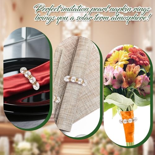 100 Pcs Gold Napkin Rings Bulk, Pearl Napkin Rings