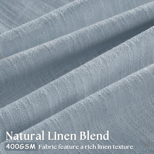Dusty Blue Pleated Linen Curtains 96 Inches Long for Living Room 2 Panels