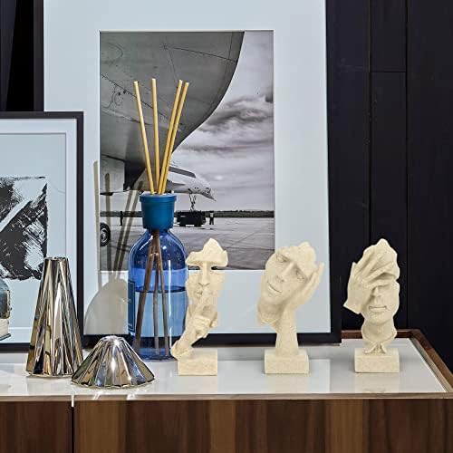 prosfalt 3 Pcs Thinker Statue, Silence is Gold Abstract Art Figurine, No Hear No See No Speak Modern Home Resin