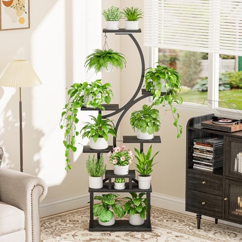 BACEKOLL Plant Stand Indoor with Grow Light, 8 Tier Corner Plant Shelf Tall