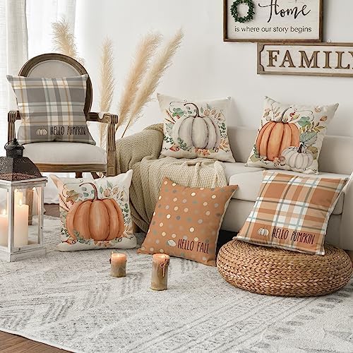 AVOIN colorlife Fall Pumpkin Polka Dot Pillow Covers 18x18 Inch Set of 4