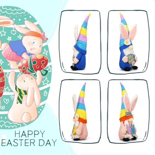 Lovinland Easter Decorations for Home - Spring Bunny Gnomes Decor