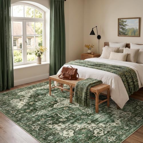Garvee 5x7 Washable Area Rug Soft Vintage Boho Green Bedroom Rug Non Slip