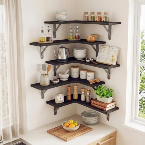 Fixwal Conner Shelves Wall Mounted for Decor, Black Set of 5