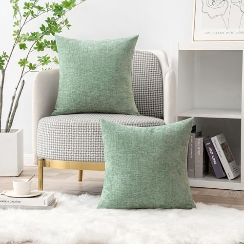 MIULEE Soft Chenille Throw Pillow Covers Greyish Green 20x20 Pack of 2