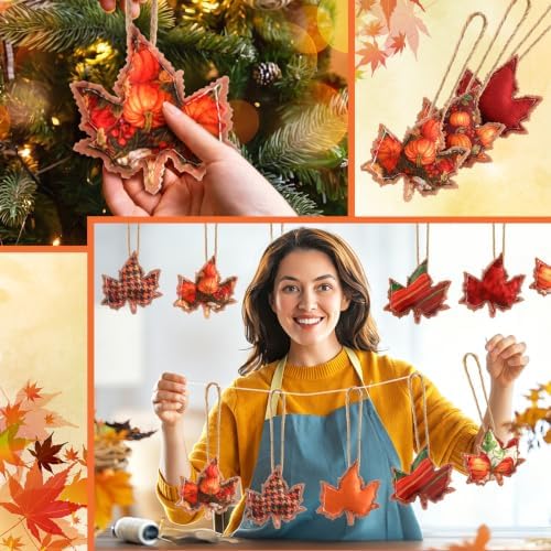 SmoothNovelty 24 Pcs Fall Felt Ornaments Maple Leaf Autumn Tree Decor