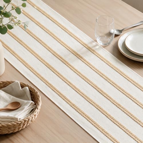 Artoid Mode Burlap Brown Farmhouse Woven Stripe Table Runner, Seasonal Holiday Boho Rustic Kitchen Dining Table Decoration for Home Party Decor 12x72 Inch