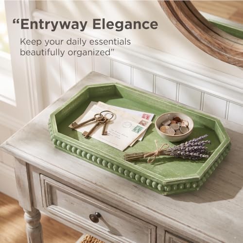 Hrastany Sage Green Wood Decorative Tray, Coffee Table Tray for Ottoman