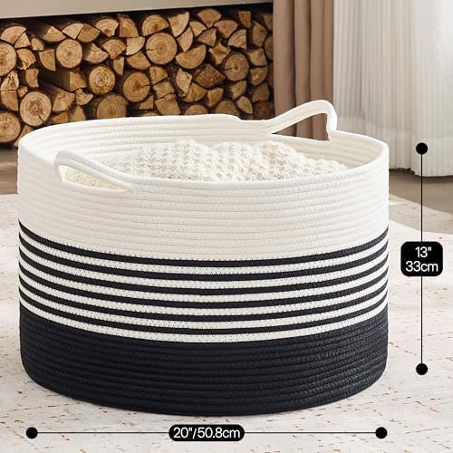 KAKAMAY Large Blanket Basket with Handles, Storage Basket for Living Room