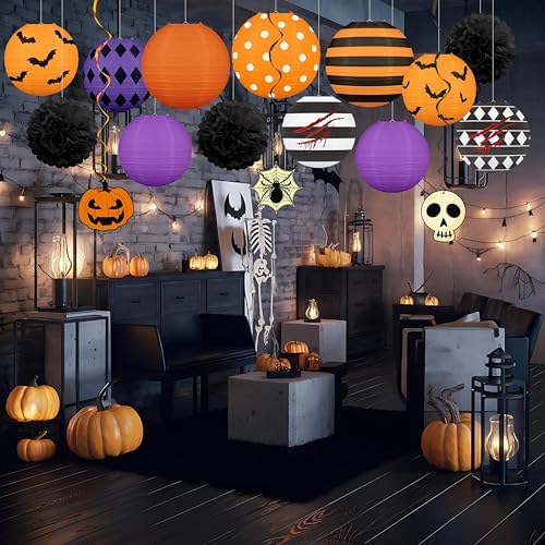 16Pcs Halloween Party Decorations Paper Lanterns Set
