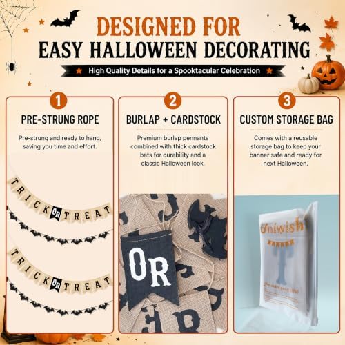 Uniwish Trick or Treat Banner Garland Halloween Decorations for Mantel