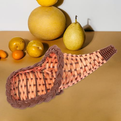 Amosfun Cornucopia Shaped Storage Basket Handwoven Food Holder for Fruits Snacks and Bread Rustic Decorative Centerpiece for Home and Restaurant Use