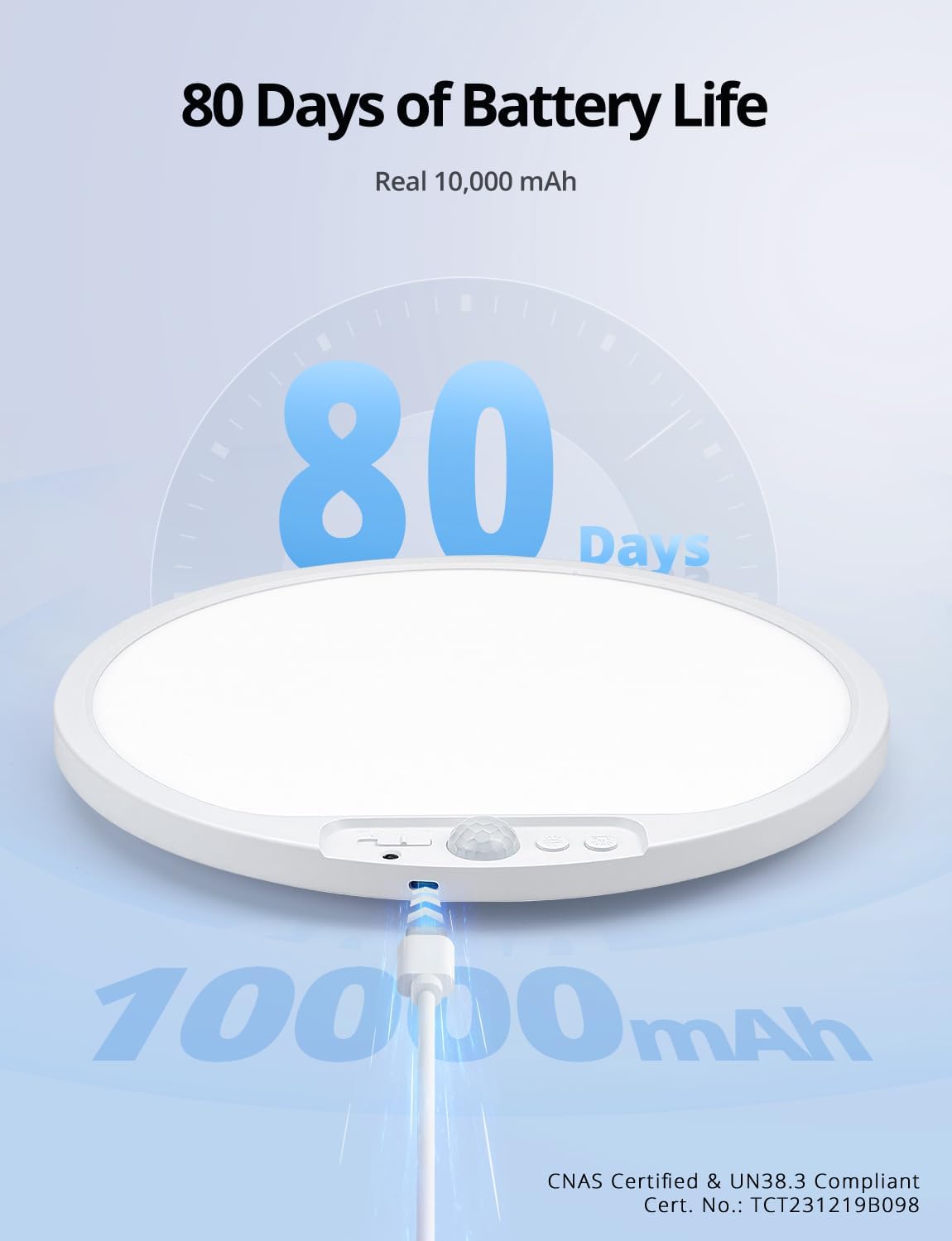 Rechargeable Battery Operated Ceiling Light for Shower Inside Wireless, 80 Day Battery Life Powered 11.8Inch Bright