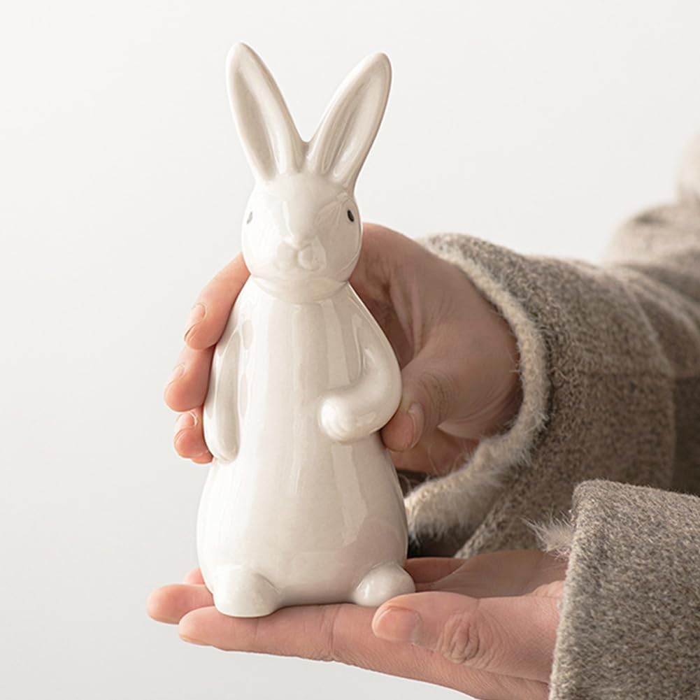 Ceramic Bunny Rabbits Figurine Decor / Large / White