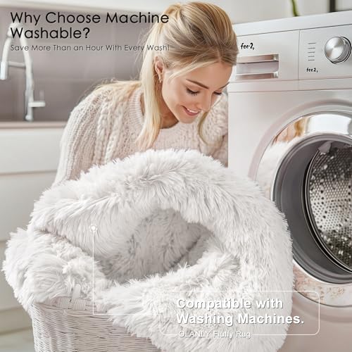 OLANLY White Round Rugs for Bedroom - Machine Washable, 4 ft Circle Area Rugs for Living Room, Soft and Fluffy Shaggy
