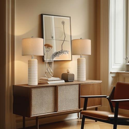 PoKat 27.5'' Tall Table Lamps for Living Room Set of 2, Ceramic Bedroom Lamps for Night Stands, Modern Bedside Lamps