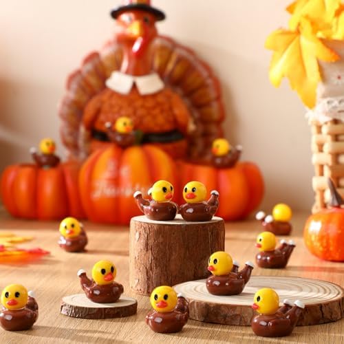 Soulchen 100 Pack Thanksgiving Mini Resin Turkey Duck Figurines Tiny Duck Statue Bulk Mini Turkey Decor for Home Desktop Shelf Cake Autumn Harvest Day Gift Decoration Collectibles