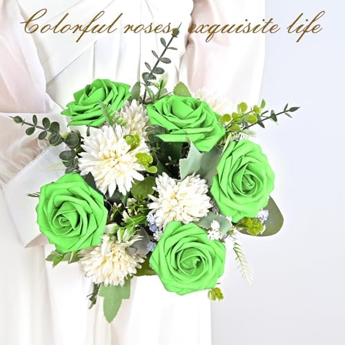 BLEUM CADE 36Pcs Artificial Flowers Fake Foam Roses with Stems for Wedding
