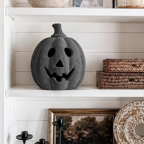 Halloween Decorations - Black Handmade Terracotta Jack O Lantern Pumpkin