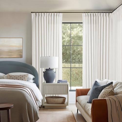 TWODRAPES Beige White Pinch Pleat Semi Sheer Linen Curtain W70xL108 1 Panel