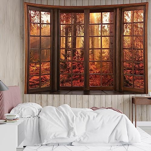 HVEST Forest Fall Tapestry for Bedroom Orange Decor,70.9L x 92.5W Inches