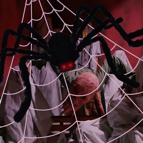 Halloween Decorations 200" Giant Web Outdoor + 59" Hairy Spider Décor
