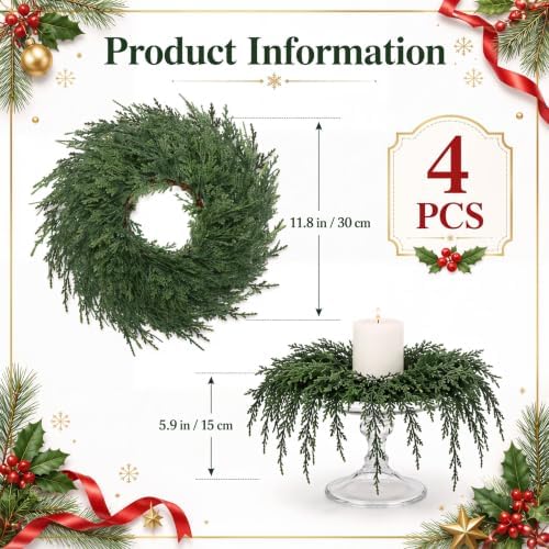 4 Pcs Small Christmas Cedar Wreaths 12 Inch Mini Drop Wreath