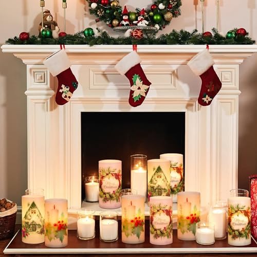 Retisee 3 Pcs Farmhouse Christmas Flameless LED Candles with Remote