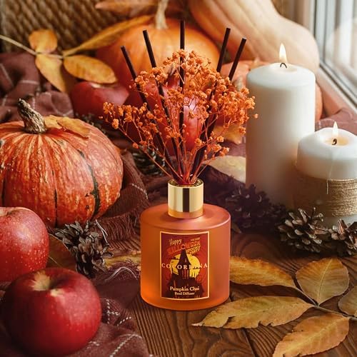 COCORRÍNA Reed Diffuser - Pumpkin Chai 6.7 fl oz Scented Diffuser with 8 Sticks Home Fragrance Bathroom Shelf Decor