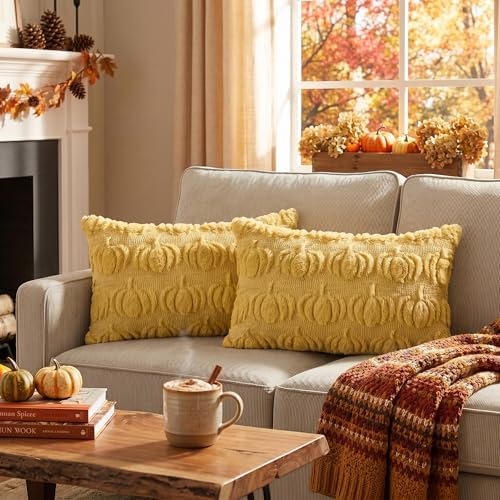 AVOIN colorlife Yellow Fall Pumpkin Throw Pillow Covers 12x20 Inch