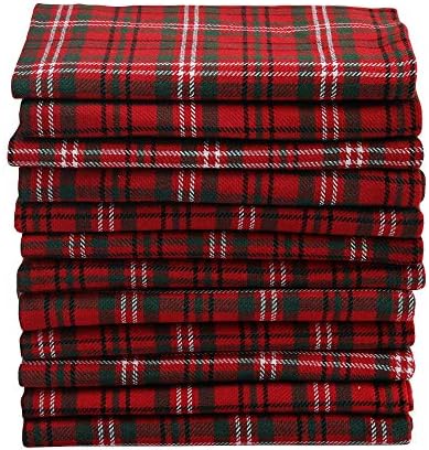 DG Collections Dinner Napkins, 100% Cotton Over Sized Kitchen Napkins, Set of 12 Pack (19 x 19 Inch) Red & Green Plaid for Christmas and Thanksgiving with Mitered Corner and Lint Free