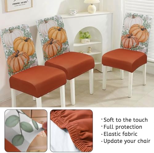 Fall Chair Covers Set of 4,Autumn Pumpkin Dining Slipcovers,Thanksgiving Parsons Chair slipcover Elastic Removable Washable Fall Decor for Home Orange