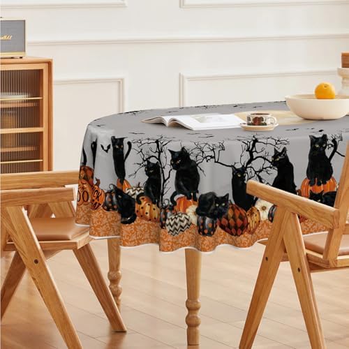 Horaldaily Halloween Tablecloth 60 x 84 Inch Oval Buffalo Plaid Pumpkin