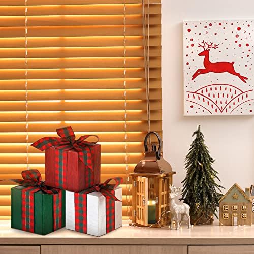 Amyhill 3 Pcs Christmas Table Centerpieces Christmas Wooden Present Decor