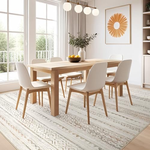 Nakagishi Area Rug 6x9 Living Room: Washable Boho Large Neutral Soft Farmhouse Rugs Stain Resistant Modern Indoor Floor