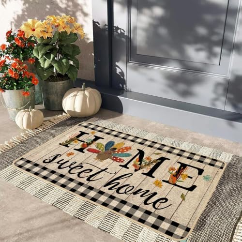 ORTIGIA Thanksgiving Turkey Doormat Home Sweet Home Indoor Outdoor Patio Fall Autumn Welcome Door Mats Non-Slip Durable Entrance Mat for Home Entrance Outside Entry Yard Floor Patio 17x29 INCH