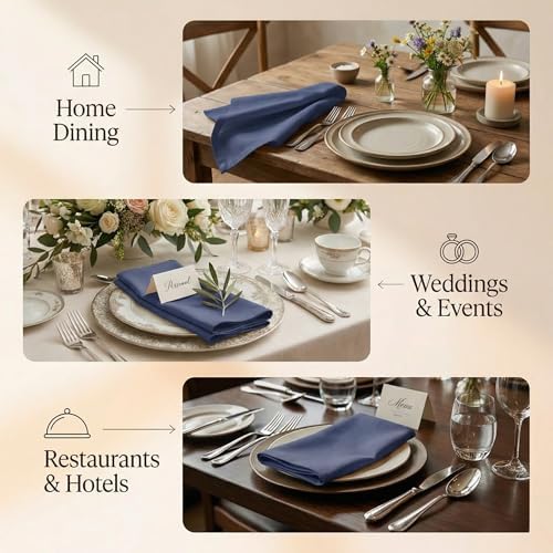 Accent Home 100% Cotton Napkins, Delicate Cloth Napkins for Dinners, Parties and Weddings，18 x 18 Inch Set of 6 - Navy