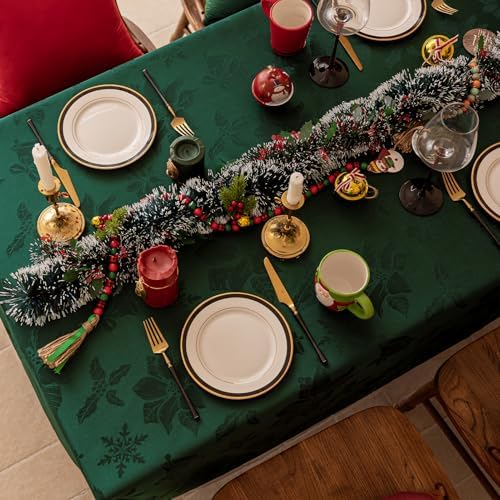 Softalker Christmas Jacquard Rectangle Tablecloth, 52 x 70 inch, Green