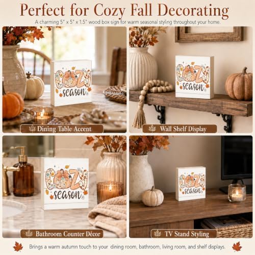 Fall Decorations for Home Cozy Season Pumpkin Wood Sign Fall Decor 5x5Inch
