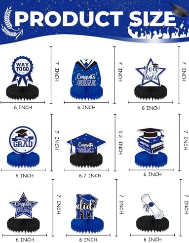Graduation Table Decorations, Blue and Black Graduation Table Centerpieces