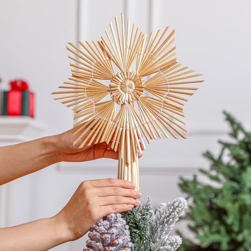 Lineshading Straw Star Tree Topper 10x12 Scandinavian Snowflake,Classic