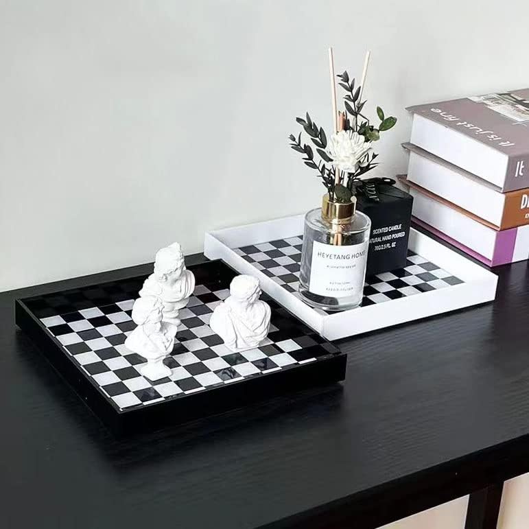 Checkered Decorative Tray / White Checkered