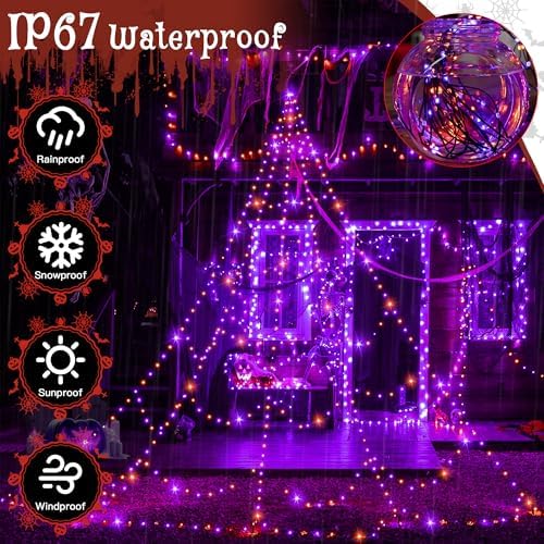 Ollny Halloween Lights Outdoor 266 LEDs Spider Web Lights Orange & Purple