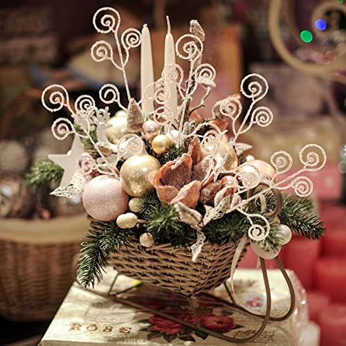 Ysleen 50 Pcs Glitter Tree Picks and Sprays Twigs Branches, Champagne