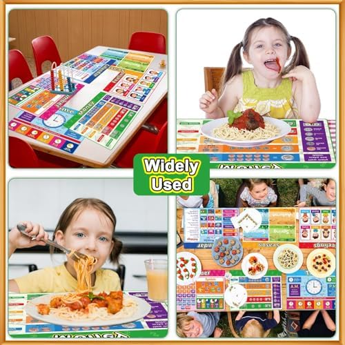 Educational Placemats Set of 6 Preschool Kid Plastic Table Mat 17×13×0.04in