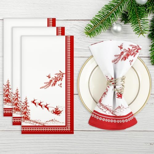 Christmas Tree Cotton Cloth Napkins, Farmhouse, 18×18 in, Set of 4