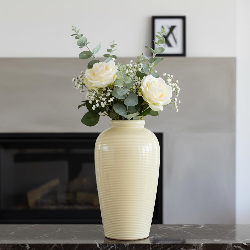 Ceramic Vase / Tall Boho Vases for Flower / 11 Inch / Beige