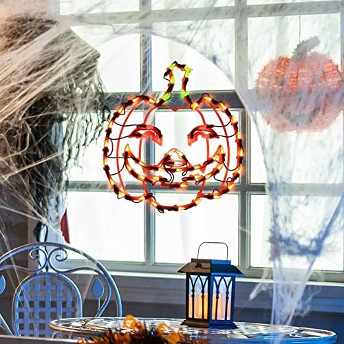 LAMPHOME 13.3'' Halloween Decorations Window Silhouette Holiday Display, Light Up Window Lights, Lighted Jack-O-Lantern for Party, Home, Tabletop