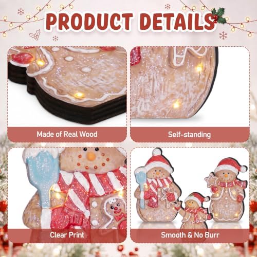 Suzile 3 Pcs Christmas Gingerbread Figurines, Wooden Rustic Tabletop Decor
