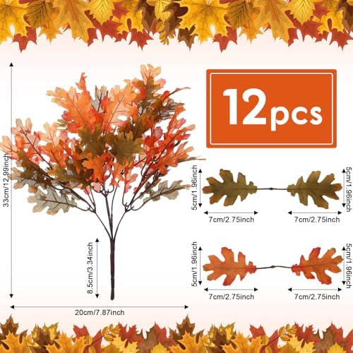 Thiccywoov 12 Pcs Fall Artificial Oak Leaves Autumn Decor, Withered Yellow
